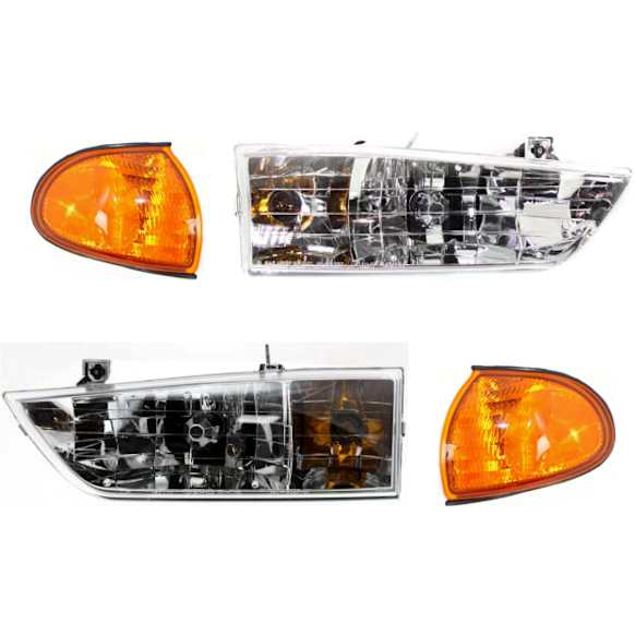 1998 Ford Windstar - 4-Piece Kit Driver and Passenger Side Halogen Headlight, With bulb(s), OE Replacement,  Includes (2) Corner Light and (2) Headlight