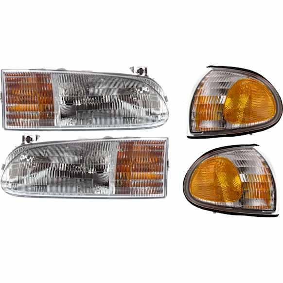 1995-1997 Ford Windstar - 4-Piece Kit Driver and Passenger Side Halogen Headlight, With bulb(s), OE Replacement, Includes (2) Headlight and (2) Corner Light
