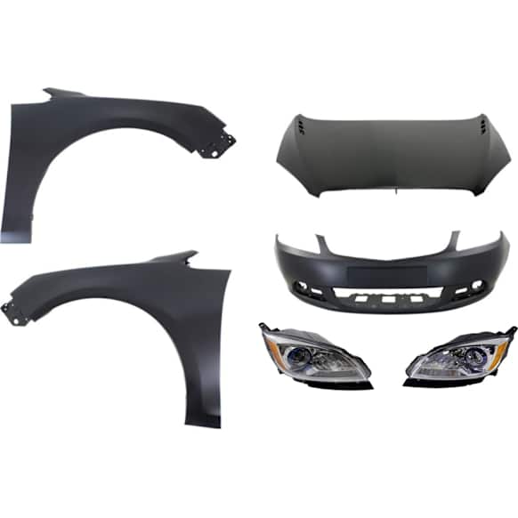 2014 Buick Verano - 6-Piece Kit Front Primed Bumper Cover, Includes (1) Bumper Cover, (2) Fender, (2) Headlight, and (1) Hood
