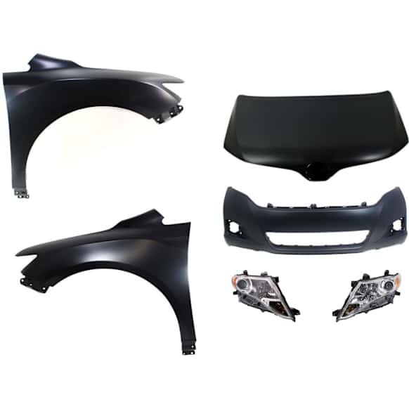 6-Piece Kit Factory Style Hood, Steel, Primed, Includes (1) Bumper Cover, (2) Fender, (2) Headlight, and (1) Hood