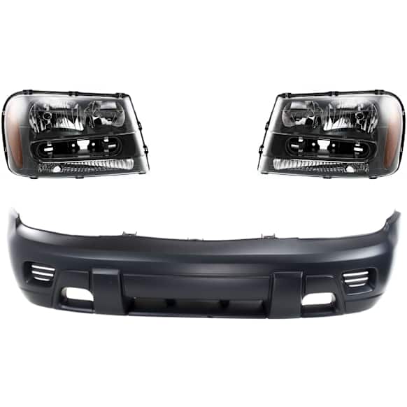 3-Piece Kit Driver and Passenger Side Halogen Headlight, With bulb(s), OE Replacement, Includes (1) Bumper Cover and (2) Headlight