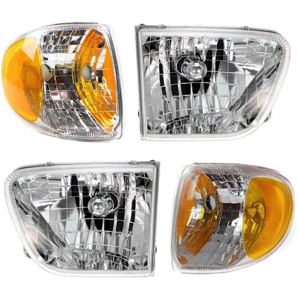 4-Piece Kit, Driver and Passenger Side Halogen Headlight, With bulb(s), OE Replacement, Includes (2) Corner Light and (2) Headlight