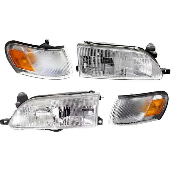 1996 Toyota Corolla - 4-Piece Kit Driver and Passenger Side Halogen Headlight, With bulb(s), OE Replacement, Includes (2) Headlight and (2) Corner Light