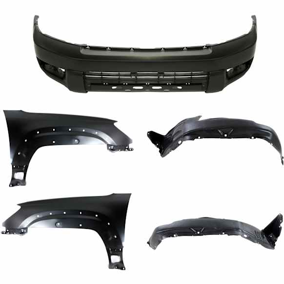 5-Piece Kit, Front Primed Bumper Cover, Includes (1) Bumper Cover, (2) Fender, and (2) Fender Liner
