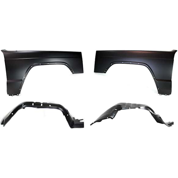 4-Piece Kit, Front, Driver and Passenger Side Fender, With Antenna Hole, Includes (2) Fender and (2) Fender Liner