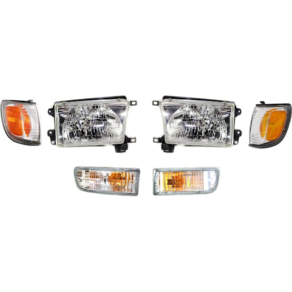 2002 Toyota 4Runner - 6-Piece Kit Driver and Passenger Side Halogen Headlight, With bulb(s), OE Replacement,  Includes (2) Corner Light, (2) Headlight, and (2) Turn Signal Light