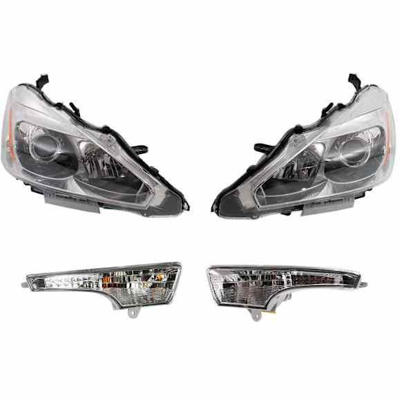 4-Piece Kit, Driver and Passenger Side Halogen Headlight, With bulb(s), Sedan, OE Replacement, CAPA Certified, Includes (2) Headlight and (2) Turn Signal Light