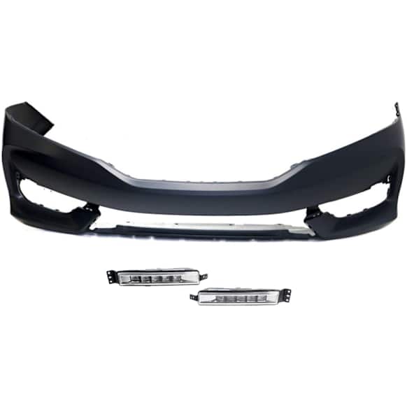2016-2017 Honda Accord - 3-Piece Kit, Front Primed Bumper Cover, Coupe, For Models Without Parking Aid Sensor Holes, Includes (1) Bumper Cover and (2) Fog Light