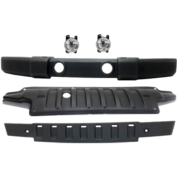 5-Piece Kit, Front Textured Bumper Cover, For Models With Standard Duty Type Bumper Cover, Includes (1) Bumper Cover, (1) Bumper Trim, (2) Fog Light, and (1) Valance