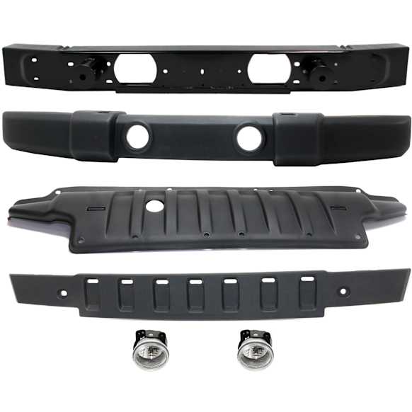 6-Piece Kit, Front Textured Bumper Cover, For Models With Standard Duty Type Bumper Cover, Includes (1) Bumper Cover, (1) Bumper Reinforcement, (1) Bumper Trim, (2) Fog Light, and (1) Valance