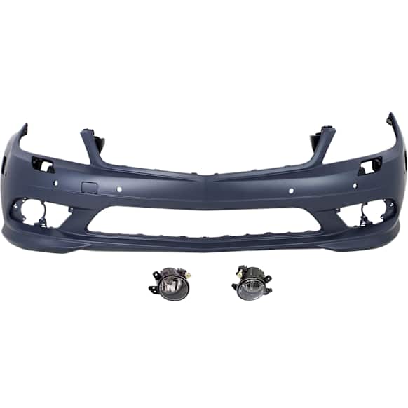 3-Piece Kit, Front Primed Bumper Cover, For Models With AMG Styling Package, Without Daytime Running Lights, CAPA Certified, Includes (1) Bumper Cover and (2) Fog Light