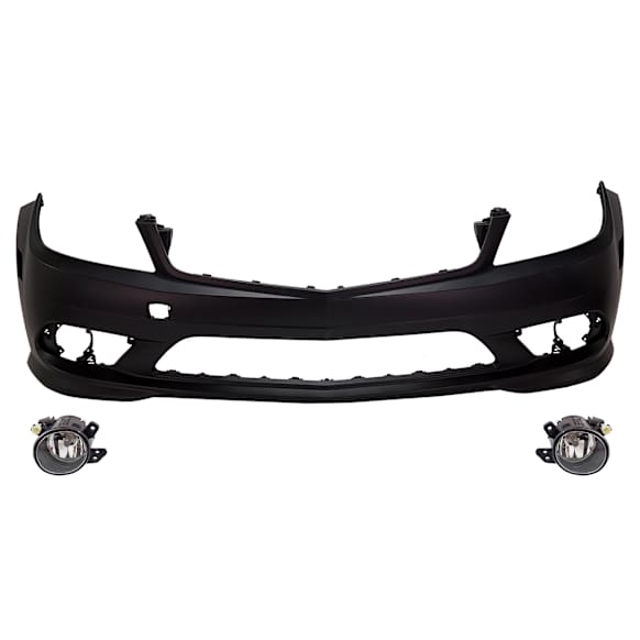 3-Piece Kit, Front Primed Bumper Cover, For Models With AMG Styling Package, Without Daytime Running Lights, CAPA Certified, Includes (1) Bumper Cover and (2) Fog Light