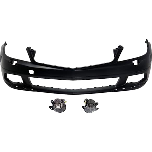 2008-2011 Mercedes Benz C350 - 3-Piece Kit, Front Primed Bumper Cover, For Models Without AMG Styling Package and Daytime Running Lights, CAPA Certified, Includes (1) Bumper Cover and (2) Fog Light