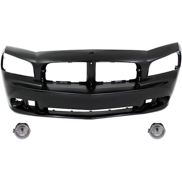 2010 Dodge Charger - 3-Piece Kit Front Primed Bumper Cover, Includes (1) Bumper Cover and (2) Fog Light