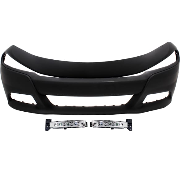 3-Piece Kit, Front Primed Bumper Cover, For Models Without Hood Scoop, For Models With LED Type, Includes (1) Bumper Cover and (2) Fog Light