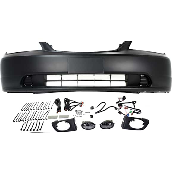 2-Piece Kit Coupe Front Primed Bumper Cover, Includes (1) Bumper Cover and (1) Fog Light