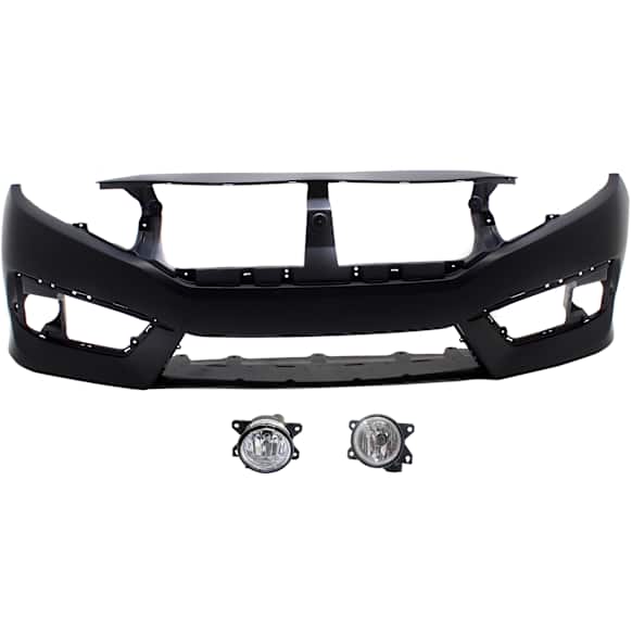 2016 Honda Civic EX-T - 3-Piece Kit Front Primed Bumper Cover, North America Built Vehicle, Coupe, CAPA Certified Includes (1) Bumper Cover and (2) Fog Light