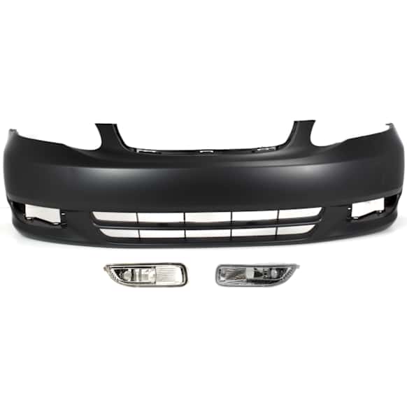 3-Piece Kit Sedan Front Primed Bumper Cover CAPA Certified, Includes (1) Bumper Cover and (2) Fog Light