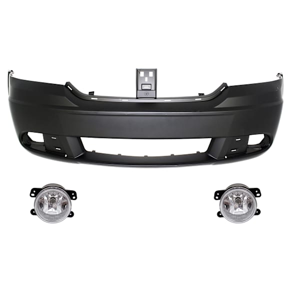 2010 Dodge Journey Base - 3-Piece Kit Front Primed Bumper Cover, For Models Without Fascia, Includes (1) Bumper Cover and (2) Fog Light