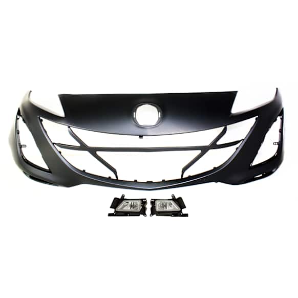 2011 Mazda 3 - 3-Piece Kit Front Primed Bumper Cover, Hatchback, Includes (1) Bumper Cover and (2) Fog Light