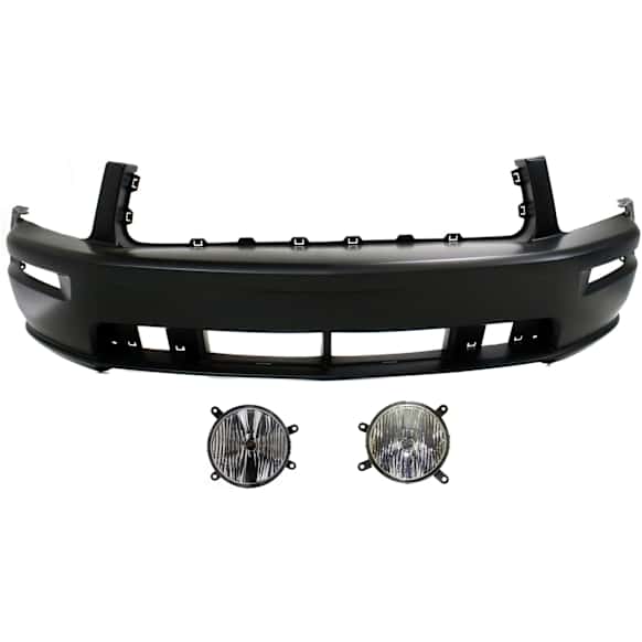 2009 Ford Mustang - 3-Piece Kit Front Primed Bumper Cover, For Models Without California Special Package, CAPA Certified Includes (1) Bumper Cover and (2) Fog Light