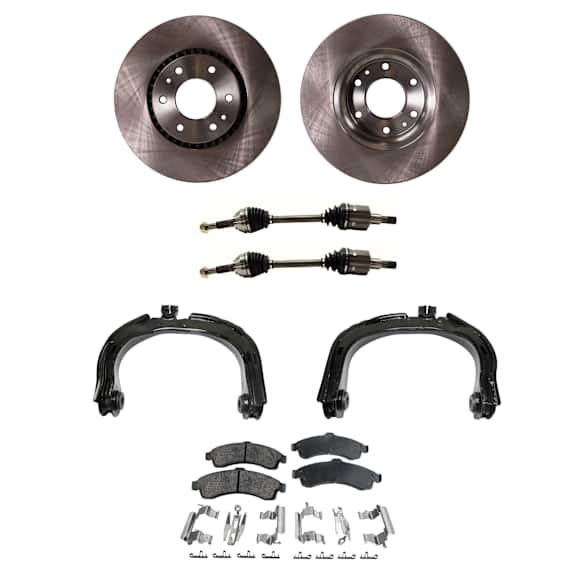 7-Piece Kit Front, Driver and Passenger Side Axle Assembly - New 7-Piece Kit, Includes (2) Brake Disc, (1) Brake Pad Set, (2) Control Arm and (2) Axle Assembly
