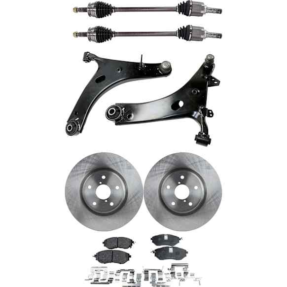 7-Piece Kit Front, Driver and Passenger Side Axle Assembly - New 7-Piece Kit, Includes (2) Brake Disc, (1) Brake Pad Set, (2) Control Arm and (2) Axle Assembly