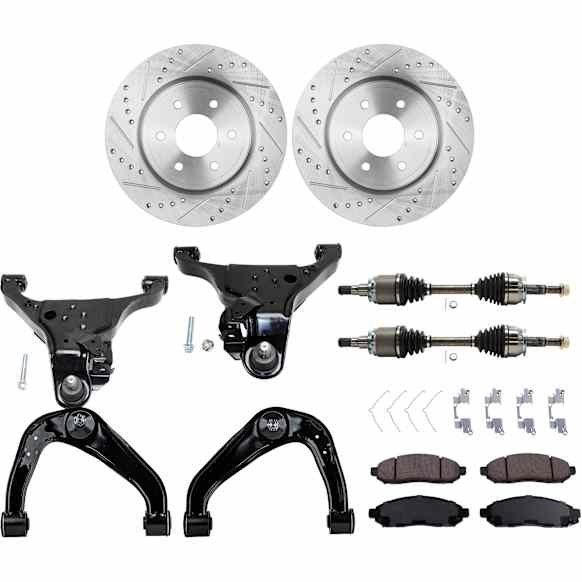 10-Piece Kit Front, Driver and Passenger Side Axle Assembly with Brake Discs, Brake Pad Set, and Control Arms, 4WD, 4.0L Engine