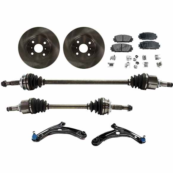 7-Piece Kit Front, Driver and Passenger Side Axle Assembly - New 7-Piece Kit, 1.5L, 4Cyl, Includes (2) Brake Disc, (1) Brake Pad Set, (2) Control Arm and (2) Axle Assembly