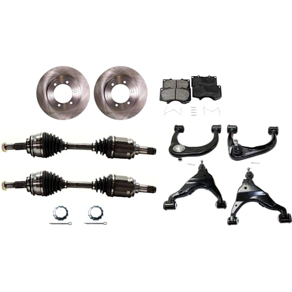 9-Piece Kit Front, Driver and Passenger Side Axle Assembly - New 9-Piece Kit 4WD, Includes (1) Brake Pad Set, (4) Control Arm, (2) Axle Assembly and (2) Brake Disc