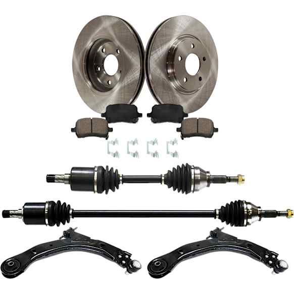 8-Piece Kit Front, Driver and Passenger Side Axle Assembly with Brake Discs, Brake Pad Set, and Control Arm, Standard Transmission, 5 Lug, FWD
