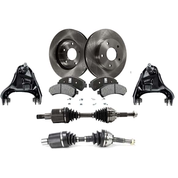 7-Piece Kit Front, Driver and Passenger Side Axle Assembly - New 7-Piece Kit, Includes (2) Brake Disc, (1) Brake Pad Set, (2) Control Arm and (2) Axle Assembly