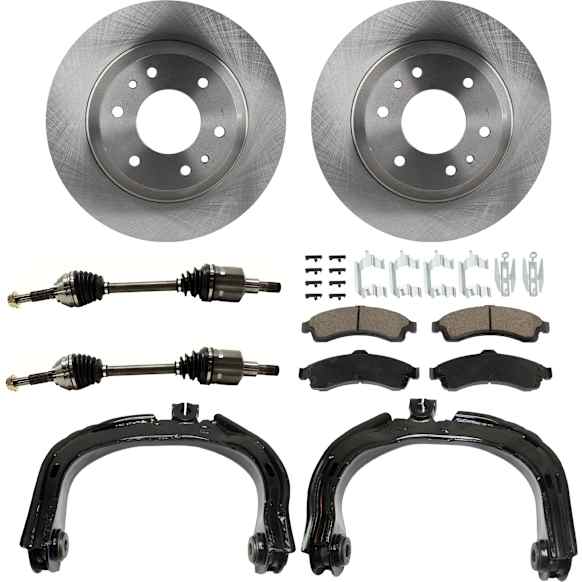 7-Piece Kit Front, Driver and Passenger Side Axle Assembly - New 7-Piece Kit, Includes (1) Brake Pad Set, (2) Control Arm, (2) Axle Assembly and (2) Brake Disc