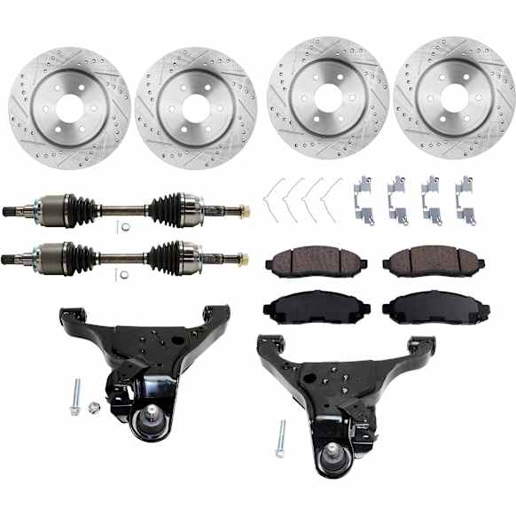 8-Piece Kit Front, Driver and Passenger Side Axle Assembly with Brake Discs, Brake Pad Set, and Control Arms, 4WD, 4.0L Engine