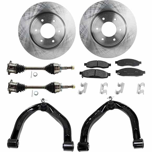8-Piece Kit Front, Driver and Passenger Side Axle Assembly with Brake Discs, Brake Pad Set, and Control Arms, 4WD