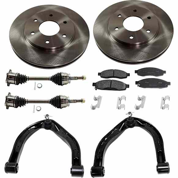 8-Piece Kit Front, Driver and Passenger Side Axle Assembly with Brake Discs, Brake Pad Set, and Control Arms, 4WD