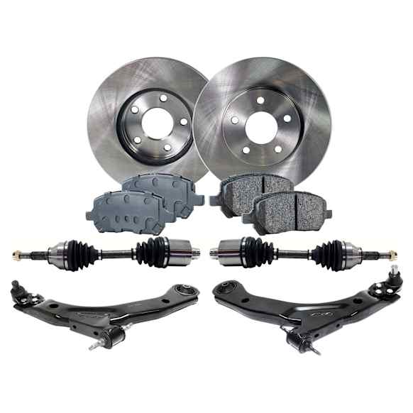 8-Piece Kit Front Axle Assembly, Automatic Transmission, 5 Lug, FWD, Includes Brake Discs, Brake Pad Sets, and Control Arms