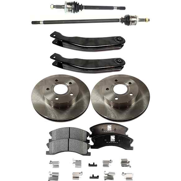 7-Piece Kit Front, Driver and Passenger Side Axle Assembly - New 7-Piece Kit 4WD, Includes (2) Brake Disc, (1) Brake Pad Set, (2) Control Arm and (2) Axle Assembly
