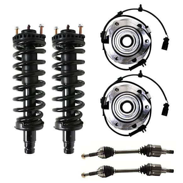 6-Piece Kit Front, Driver and Passenger Side Fully Loaded Strut, Includes (2) Shock Absorber and Strut Assembly, (2) Wheel Hub and (2) Axle Assembly