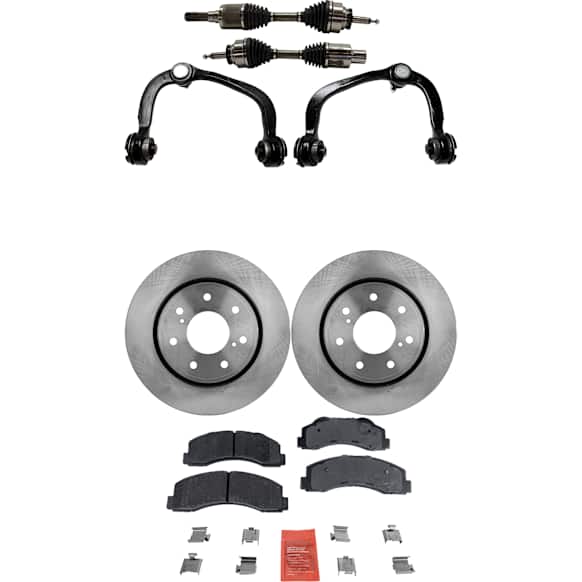 7-Piece Kit Front, Driver and Passenger Side Axle Assembly - New 7-Piece Kit 4WD, Includes (1) Brake Pad Set, (2) Control Arm, (2) Axle Assembly and (2) Brake Disc