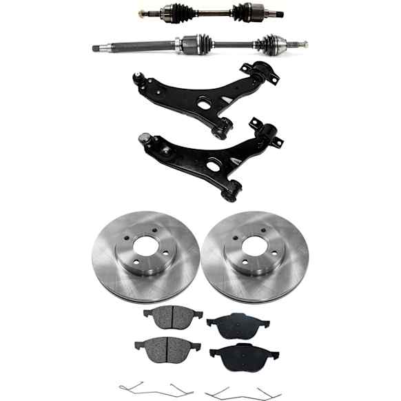 7-Piece Kit Front, Driver and Passenger Side Axle Assembly - New 7-Piece Kit, 2.0L, 4Cyl, Includes (2) Brake Disc, (1) Brake Pad Set, (2) Control Arm and (2) Axle Assembly