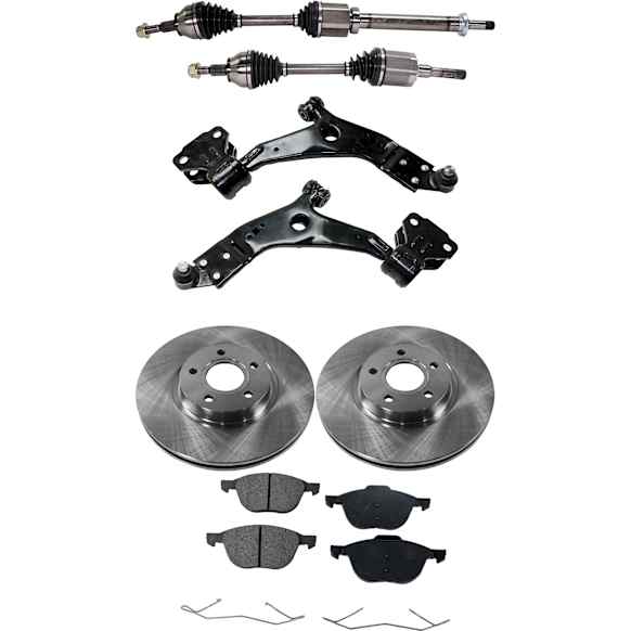 8-Piece Kit Front, Driver and Passenger Side Axle Assembly with Brake Discs, Brake Pad Set, and Control Arms, FWD