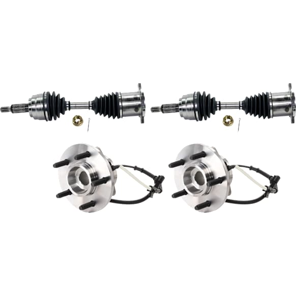 4-Piece Kit Front, Driver and Passenger Side Axle Assembly, 4WD, includes (2) Axle Assembly and (2) Wheel Hub