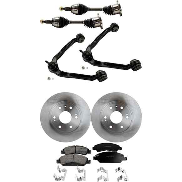 7-Piece Kit Front, Driver and Passenger Side Axle Assembly - New 7-Piece Kit, Includes (2) Brake Disc, (1) Brake Pad Set, (2) Control Arm and (2) Axle Assembly
