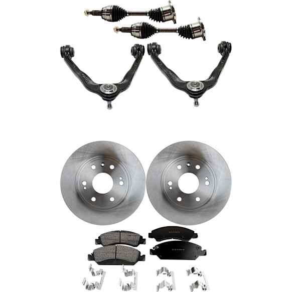 7-Piece Kit Front, Driver and Passenger Side Axle Assembly - New 7-Piece Kit 4WD, Includes (2) Brake Disc, (1) Brake Pad Set, (2) Control Arm and (2) Axle Assembly