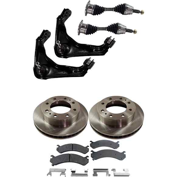 7-Piece Kit Front, Driver and Passenger Side Axle Assembly - New 7-Piece Kit, Includes (1) Brake Pad Set, (2) Axle Assembly, (2) Control Arm and (2) Brake Disc
