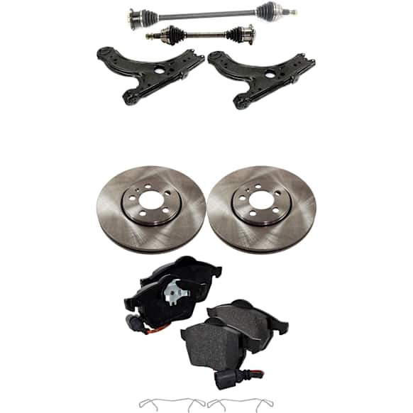 7-Piece Kit Front, Driver and Passenger Side Axle Assembly - New 7-Piece Kit FWD, Includes (1) Brake Pad Set, (2) Brake Disc, (2) Axle Assembly and (2) Control Arm
