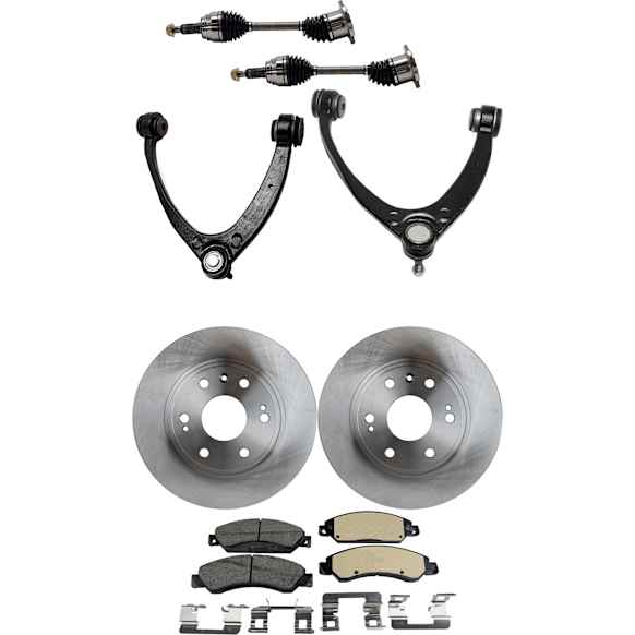 7-Piece Kit Front, Driver and Passenger Side Axle Assembly, New Kit, Includes (2) Brake Disc, (1) Brake Pad Set, (2) Axle Assembly and (2) Control Arm