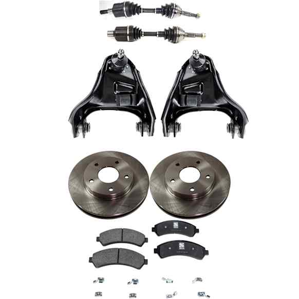 7-Piece Kit Front, Driver and Passenger Side Axle Assembly - New 7-Piece Kit 4WD, Includes (2) Brake Disc, (1) Brake Pad Set, (2) Control Arm and (2) Axle Assembly