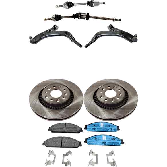 8-Piece Kit Front Axle Assembly with Brake Discs, Brake Pad Set, and Control Arms, FWD